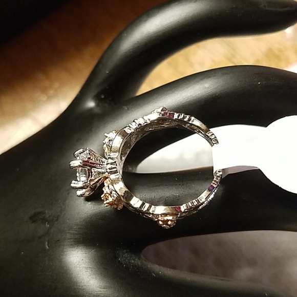 Rose Accent Rhinestone Gold & Silver Tone Ring - Picture 3 of 4